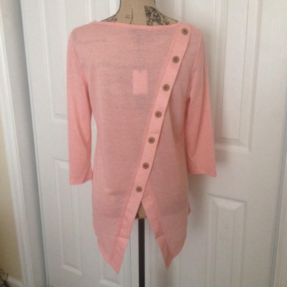 SOLD OUT!!! Pink 3/4 Sleeve Button Split Back